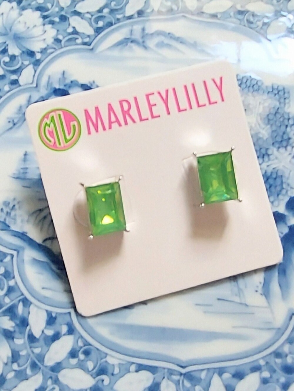 Marleylilly Green Rectangle Stud Earrings